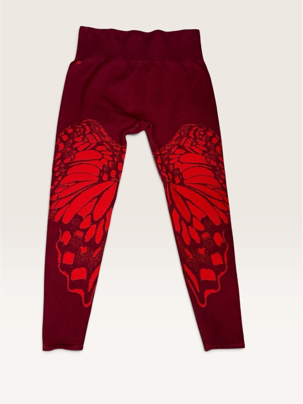 Fabletics Maroon and Red Butterfly Leggings Workout Pants